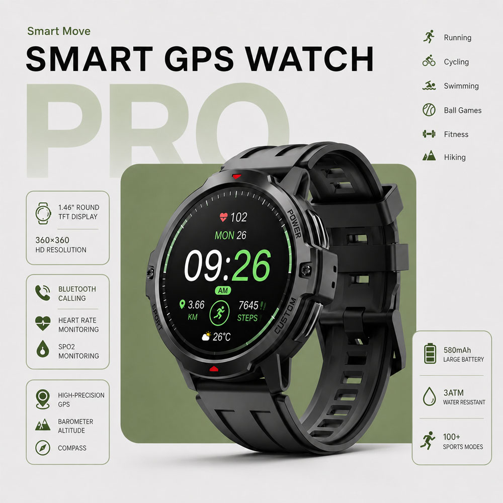 Smartwatch Timex Watches For Men - Jam Tangan Pintar GPS Militer 1.46