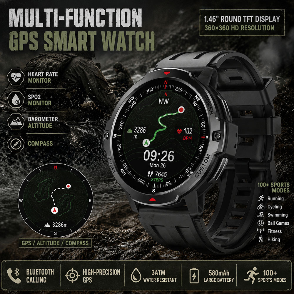 Smartwatch Timex Watches For Men - Jam Tangan Pintar GPS Militer 1.46