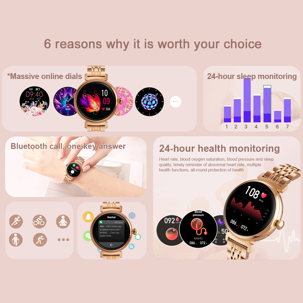 Layar AMOLED 1.04 inci jam tan - Watches Ladies Smartwatch ulasan dan harga